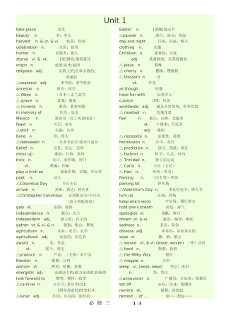 高一英语必修三单词表