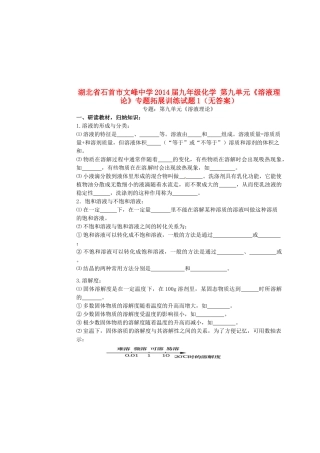九年级化学 第九单元(溶液理论)专题拓展训练试卷1试卷