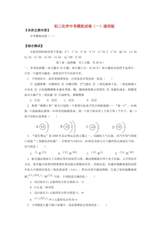初三化学中考模拟试卷(一)通用版 试题