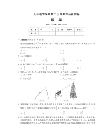 九年级数学下学期第二次月考评估检测卷(pdf) 新人教版试卷
