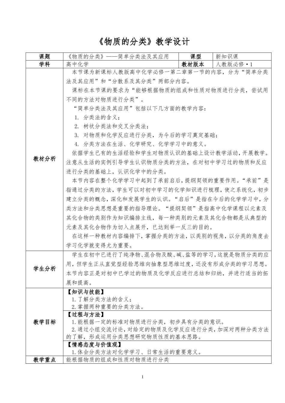 物质的分类教学设计1_第1页