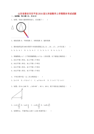 九年级数学上学期期末考试试卷(含解析) 新人教版试卷