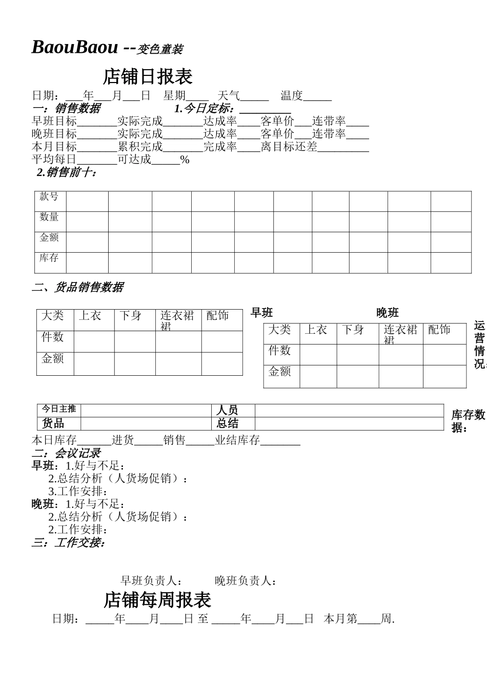 店铺日报表、周报表、月报表_第1页