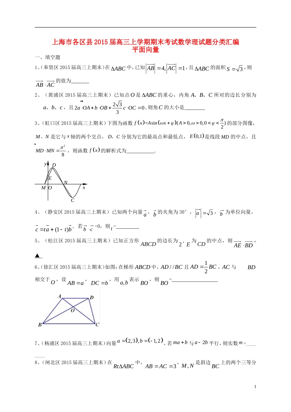 上海市各区县高三数上期期末考试试题分类汇编-平面向量-理_第1页
