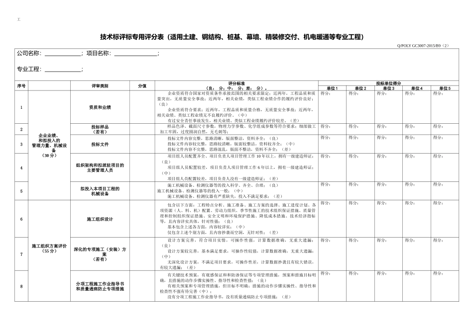 技术标评标通用评分表_第2页