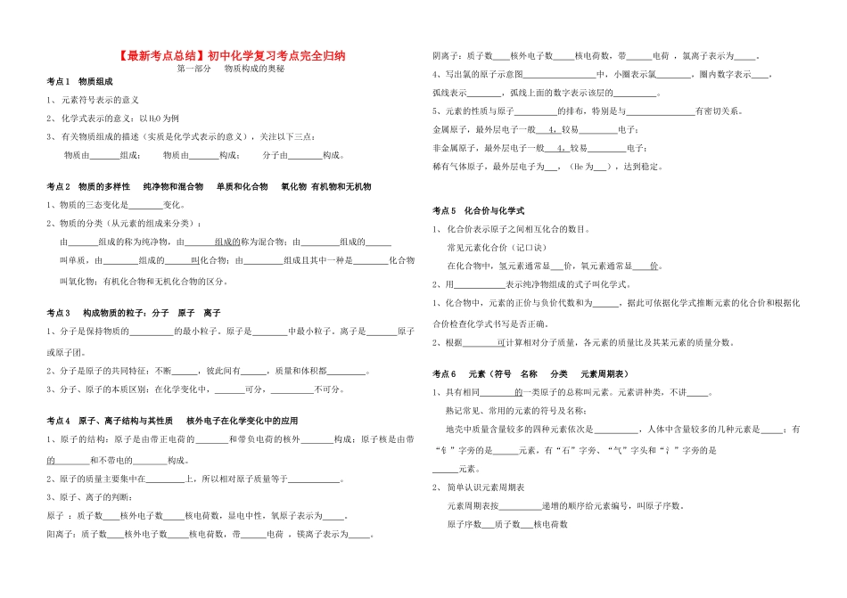 初中化学 复习考点完全归纳 试题_第1页