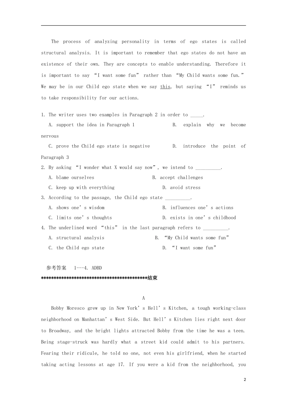 山东省胶州市2014高考英语文章阅读类训练(9)_第2页