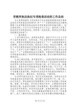 劳教所执法执纪专项检查活动的工作总结 