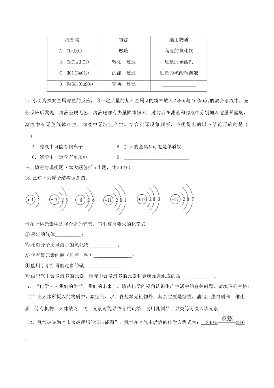 九年级化学模拟卷(6)试卷_第3页