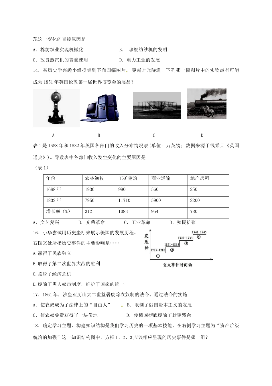九年级历史下学期文化素质测试试卷试卷_第3页