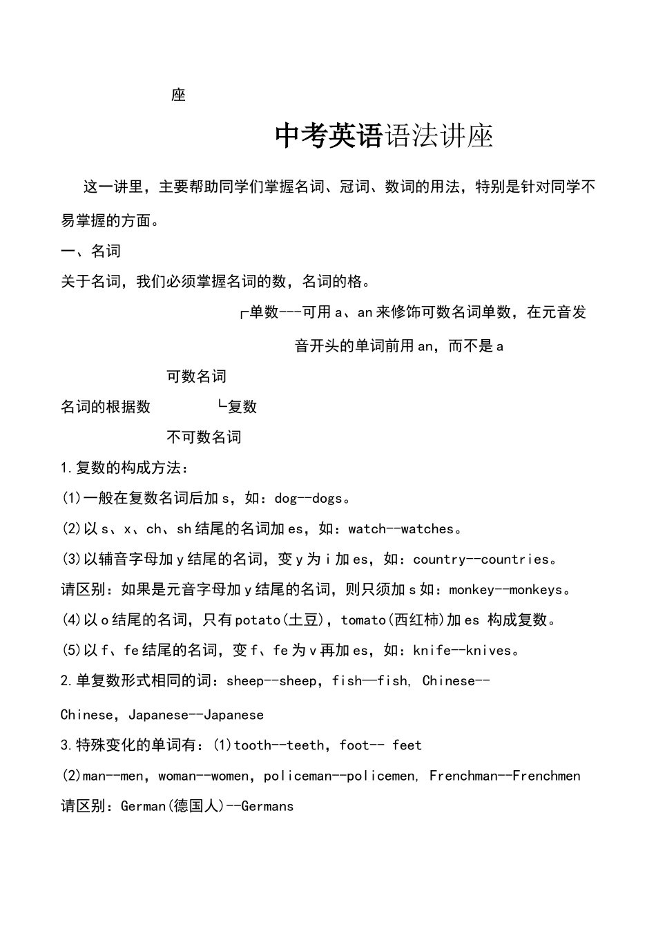 中考英语语法讲座试卷_第1页
