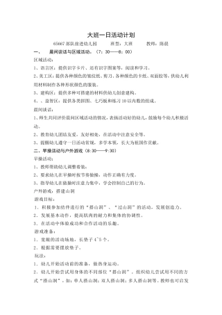 大班一日活动计划