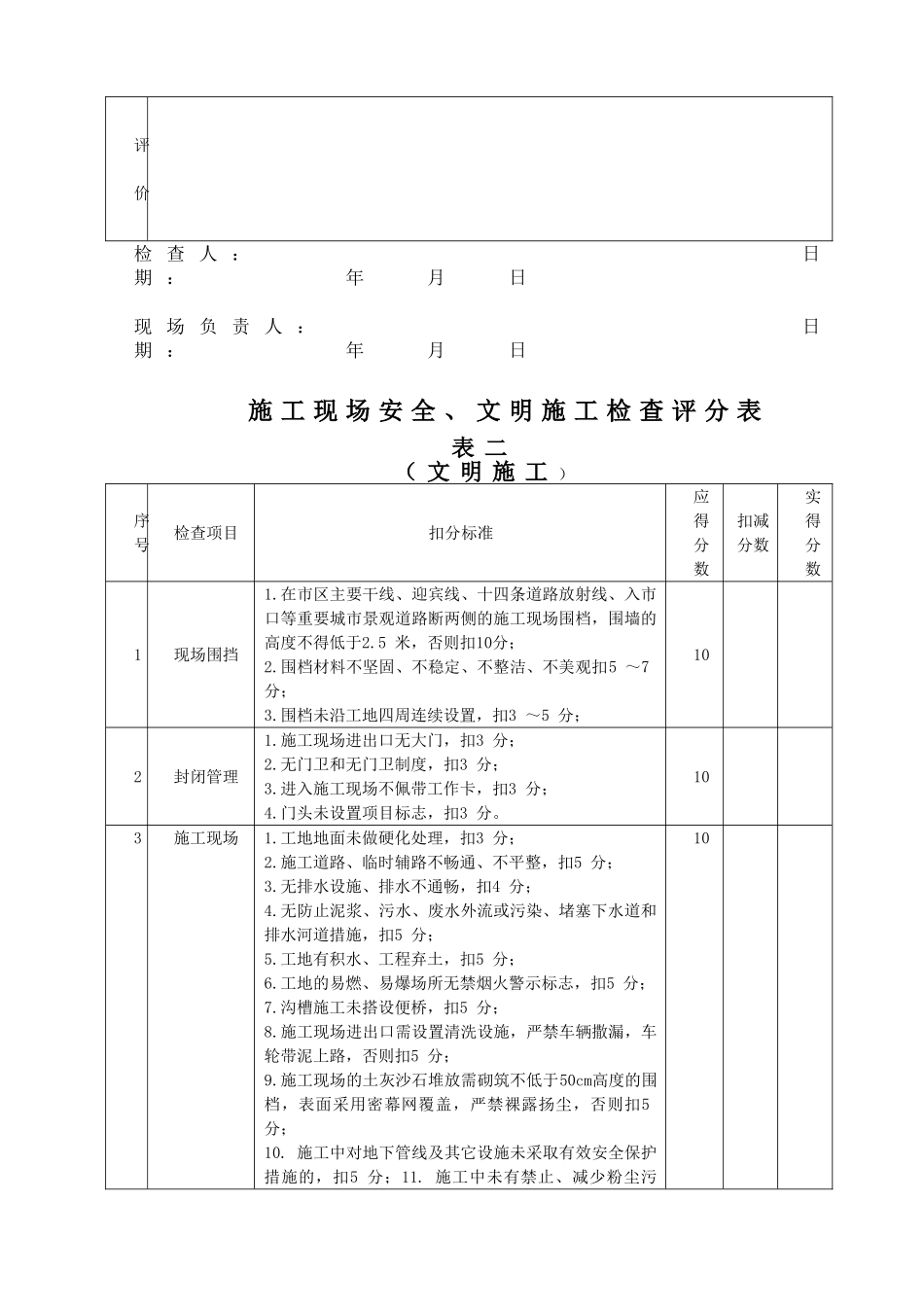 施工现场安全、文明施工检查评分表_第2页