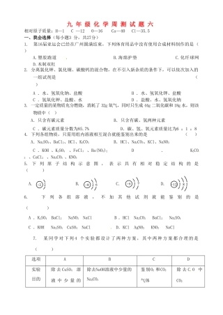 九年级化学周测试卷六 新人教版试卷