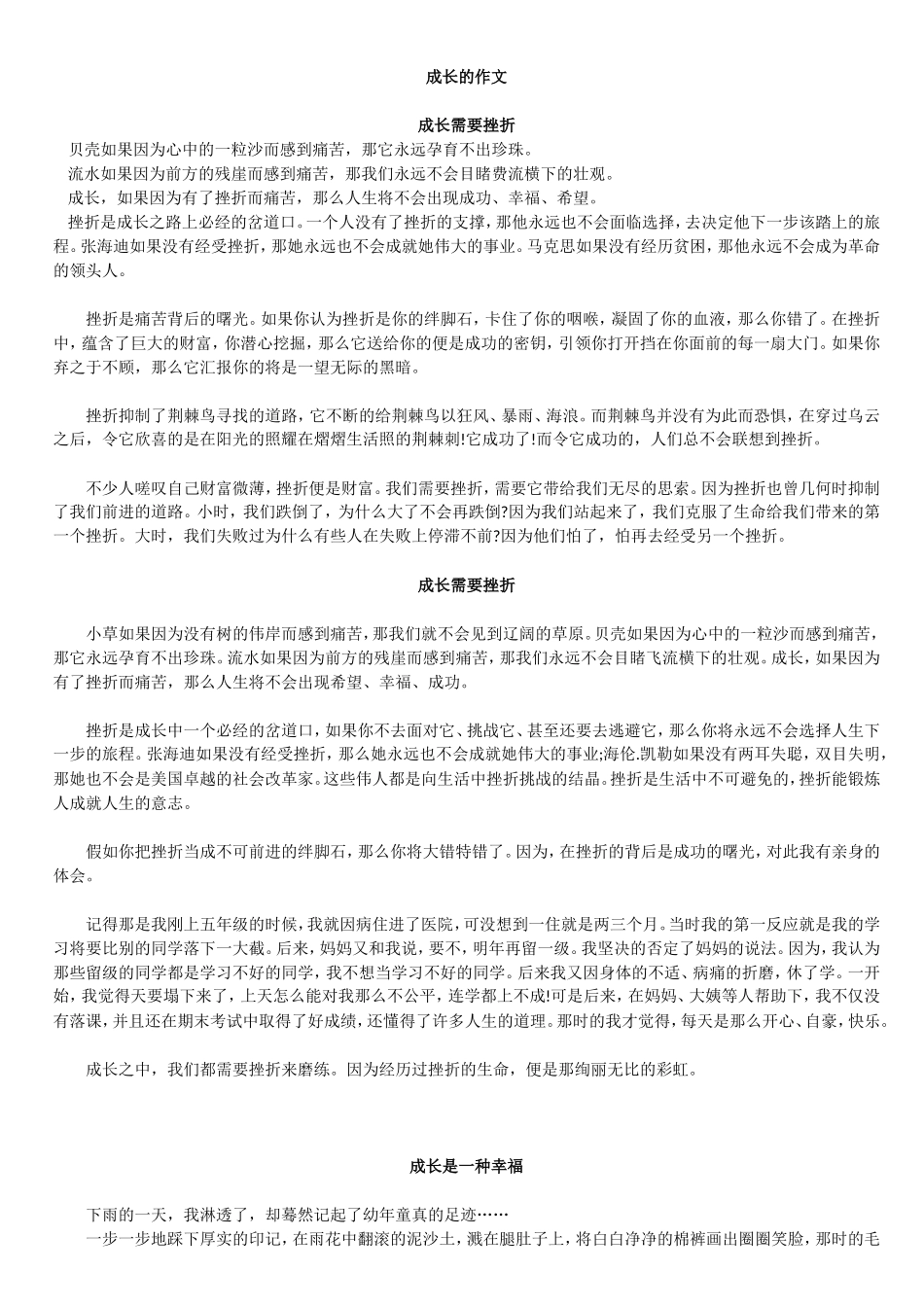 范文：成长需要挫折_第1页