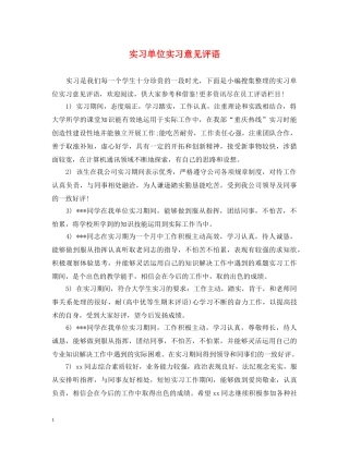 实习单位实习意见评语 