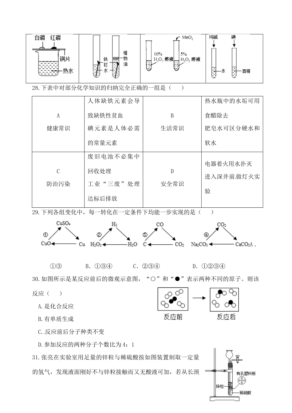 九年级化学下册 选择题专项复习(二) 湘教版试卷_第2页