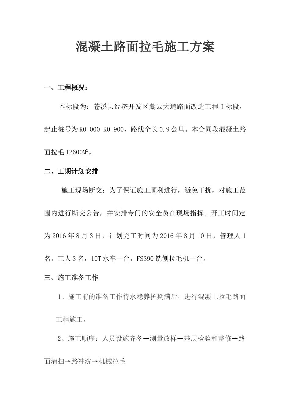 混凝土拉毛路面施工方案_第1页