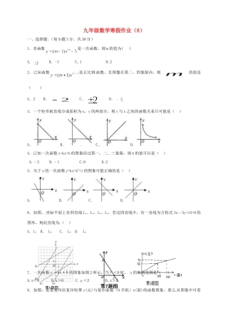 九年级数学上学期寒假作业试卷(8) 青岛版试卷