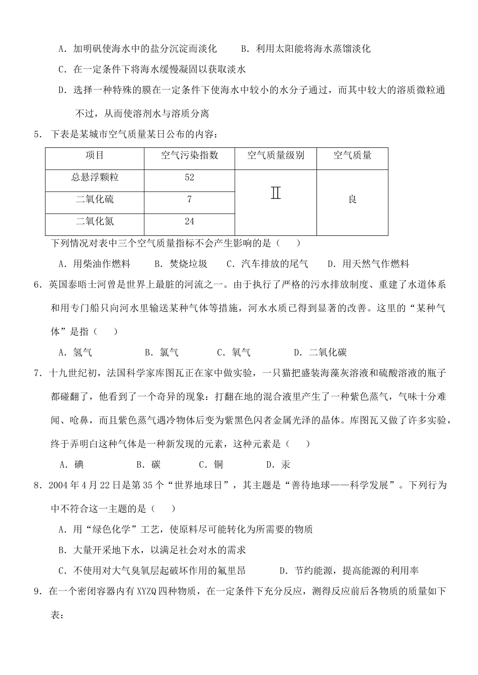 九年级化学竞赛选拔试卷(10)试卷_第2页