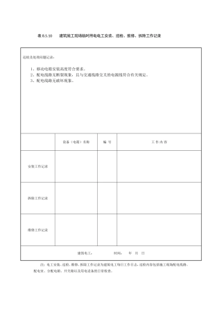 表8.5.10-建筑施工现场临时用电电工安装、巡检、维修、拆除工作记录