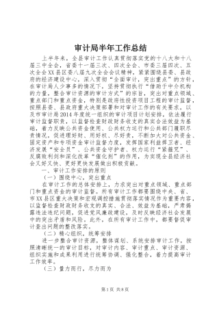 审计局半年工作总结 