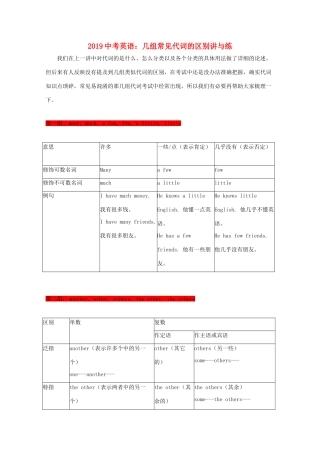 中考英语 几组常见代词的区别讲与练 外研版试卷