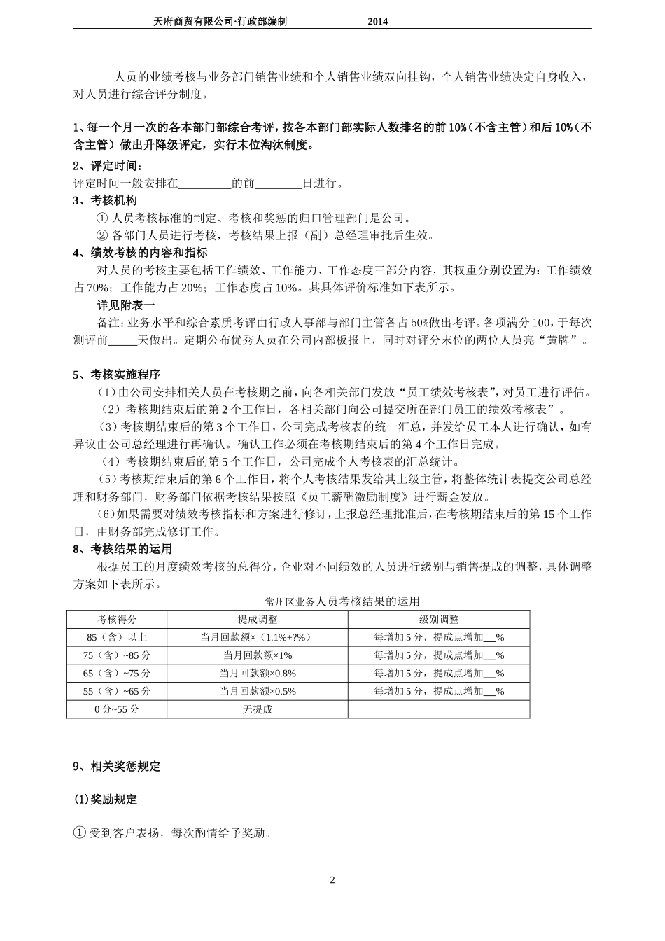 公司业务部绩效考核与提成管理办法_第2页