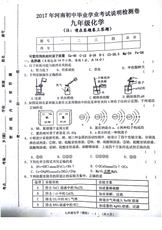 初中化学毕业学业考试说明检测试题(pdf) 052322