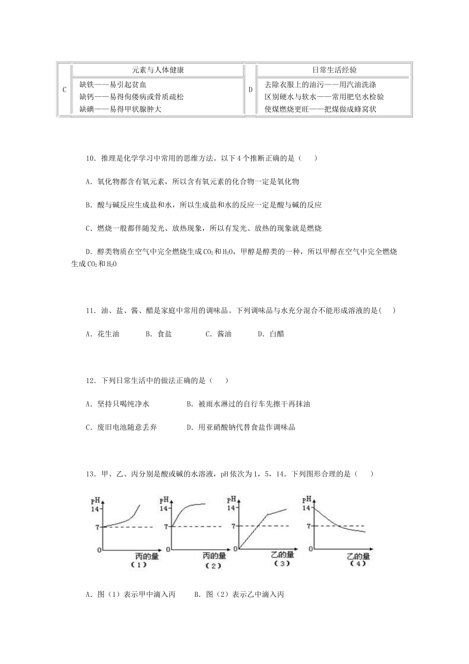 九年级化学期末模拟试卷试卷_第3页