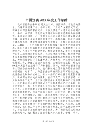 市国资委20XX年度工作总结