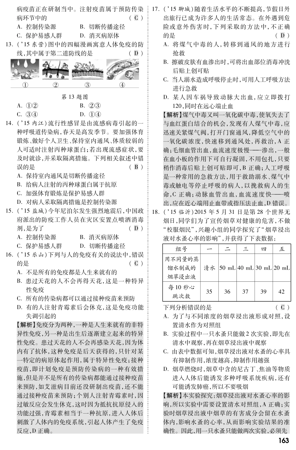 中考生物 第一部分 教材知识梳理 第八单元 健康地生活复习备考试卷精编(pdf，含解析) 新人教版试卷_第2页