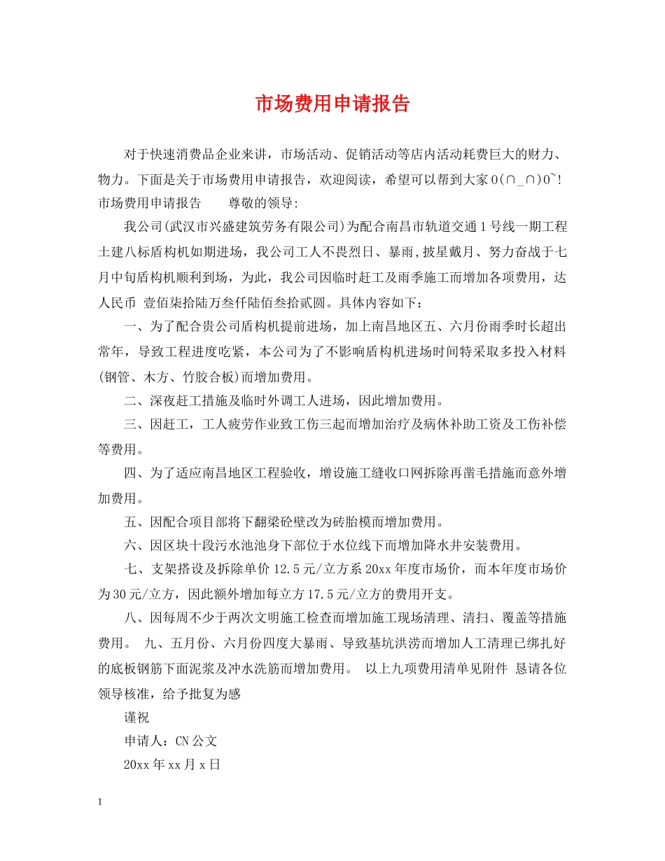 市场费用申请报告 _第1页