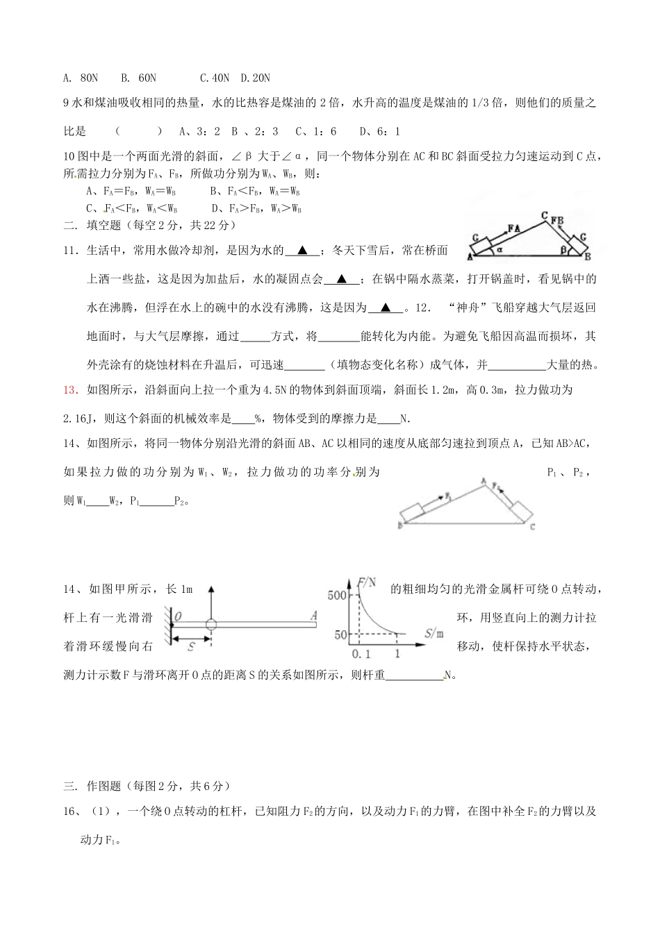 九年级物理10月月考试卷(无答案) 苏科版试卷_第2页