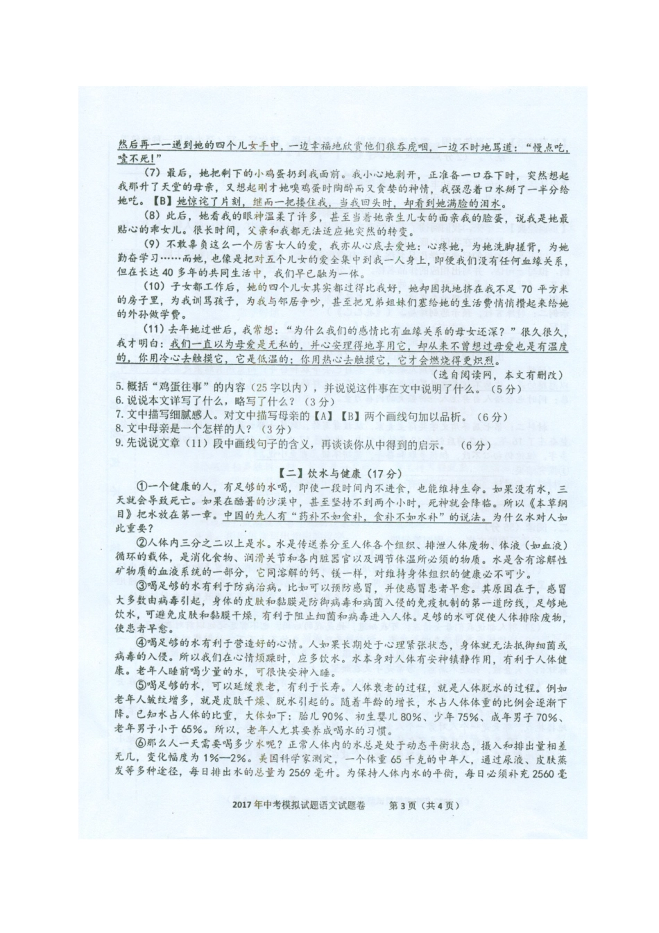 中考语文5月模拟试卷试卷_第3页