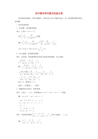 初中数学求代数式的值分类专题辅导 试题