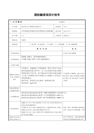 股权融资项目计划书