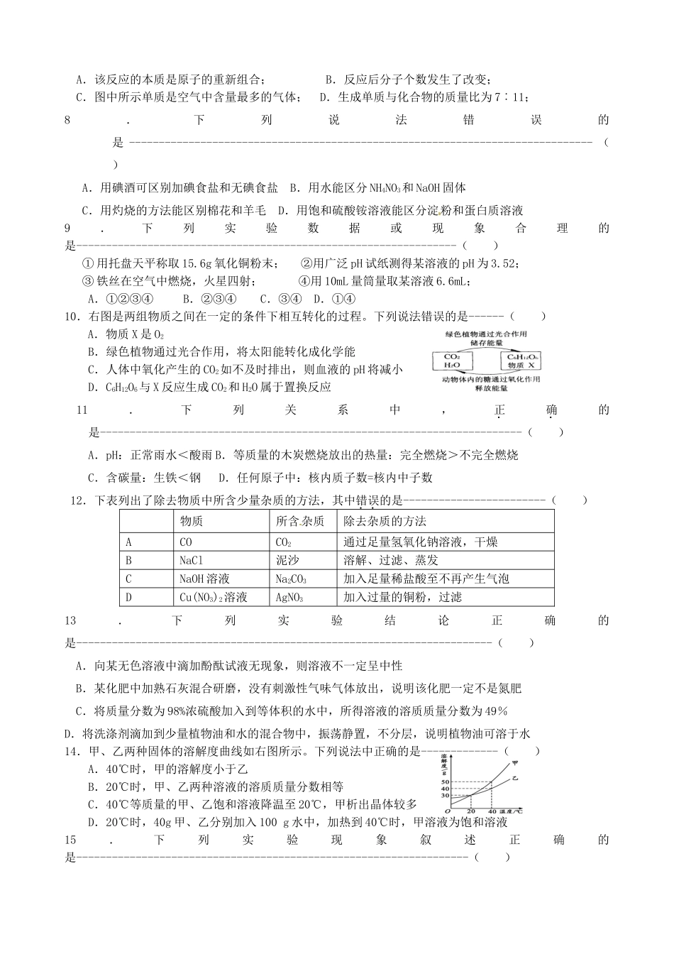 九年级化学 周末作业2 新人教版试卷_第2页