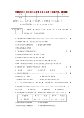 九年级化学秋第十单元 酸和碱试卷 人教新课标版试卷