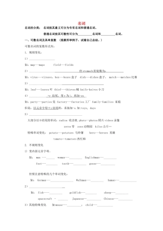 中考英语一轮语法复习 名词试卷