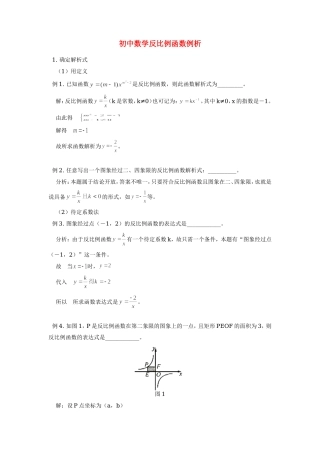 初中数学反比例函数例析专题辅导 试题