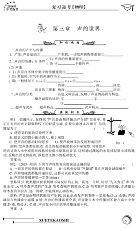 中考物理专题复习 第3章 声的世界(pdf，无答案) 沪科版试卷