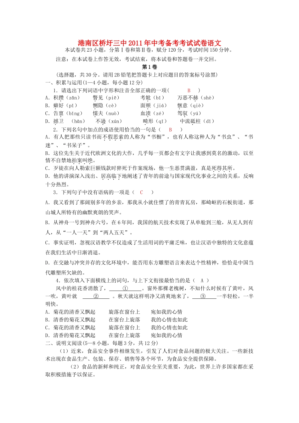 中考语文备考试卷 人教新课标版试卷_第1页