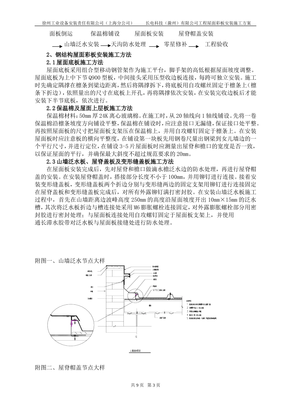 双层钢结构屋面彩板安装施工方案_第3页