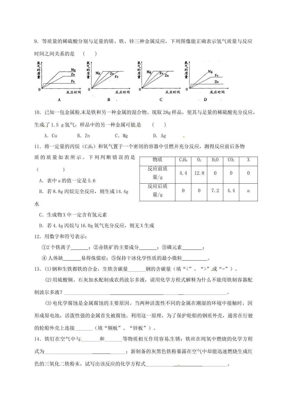 九年级化学周周练6(新版)沪教版试卷_第2页