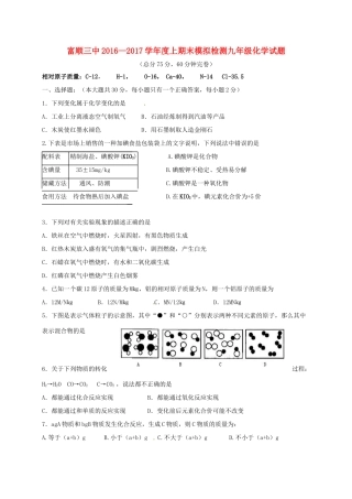 九年级化学上学期期末模拟试卷 新人教版试卷(00002)