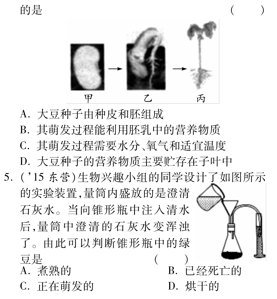 中考生物 第一部分 教材知识梳理 第四单元 第一章 绿色开花植物的一生复习备课试卷精编(2)(pdf) 济南版试卷_第2页