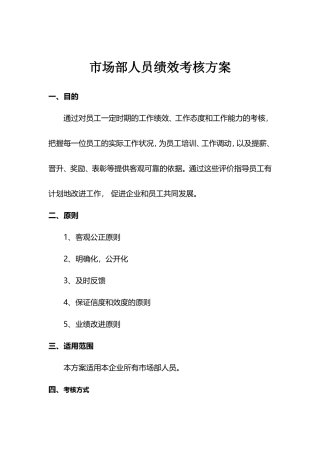 市场部人员绩效考核方案