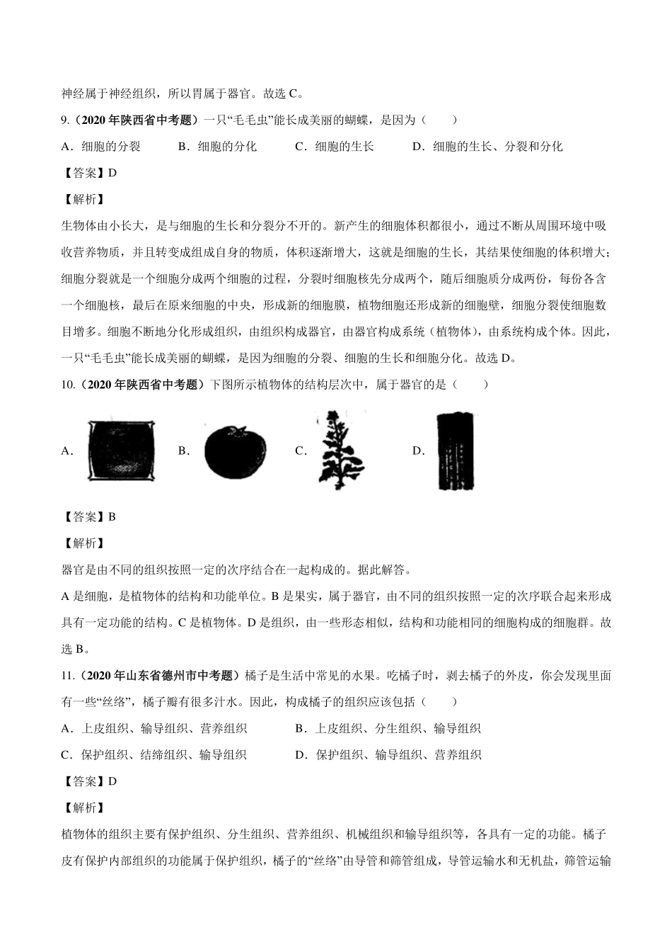 中考生物真题汇编 生物体的结构层次(pdf)试卷_第3页