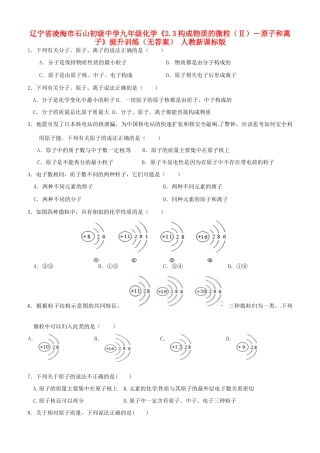 九年级化学(23构成物质的微粒(Ⅱ)－原子和离子)提升训练 人教新课标版试卷